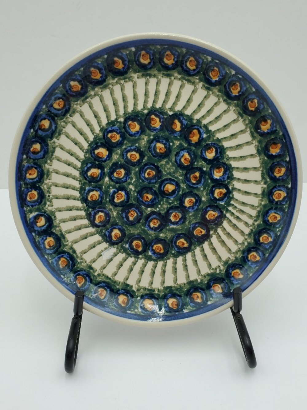 Polish Pottery Emerald Peacock Bread Plate Appetizer Dessert Toast Plate